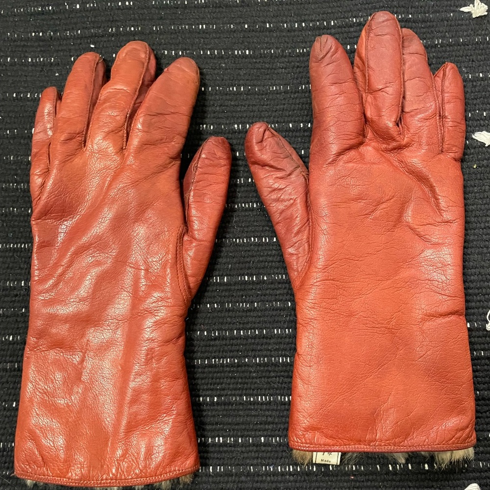 Vintage Fur Lined Leather Gloves